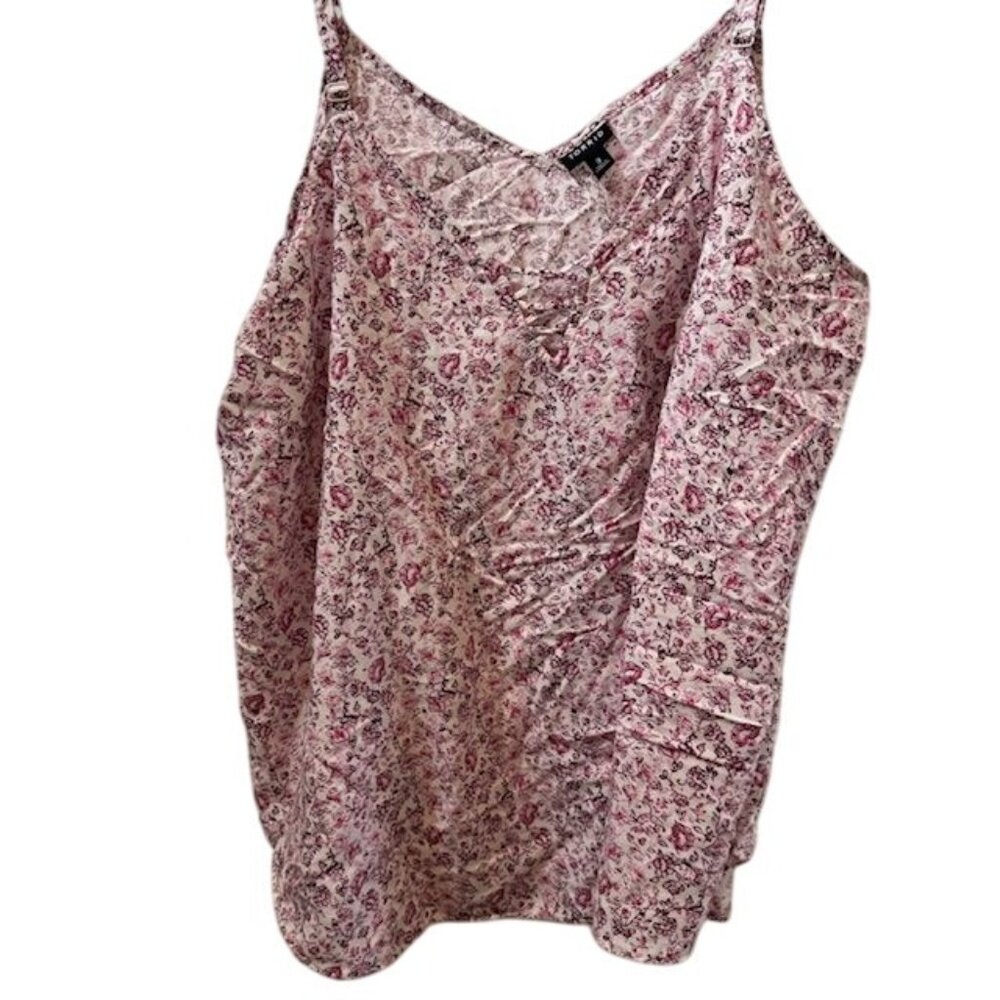 Torrid Floral Print Sleeveless Top Adjustable Straps Lace-Up Detail Size 3 Pink